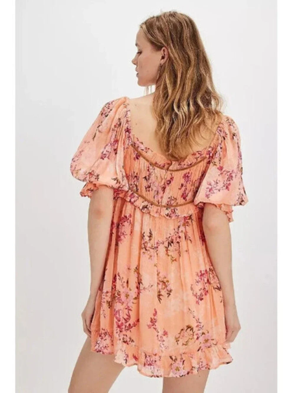 Free People Marney Mini Dress  peach pink Combo floral print size S  $148msrp
